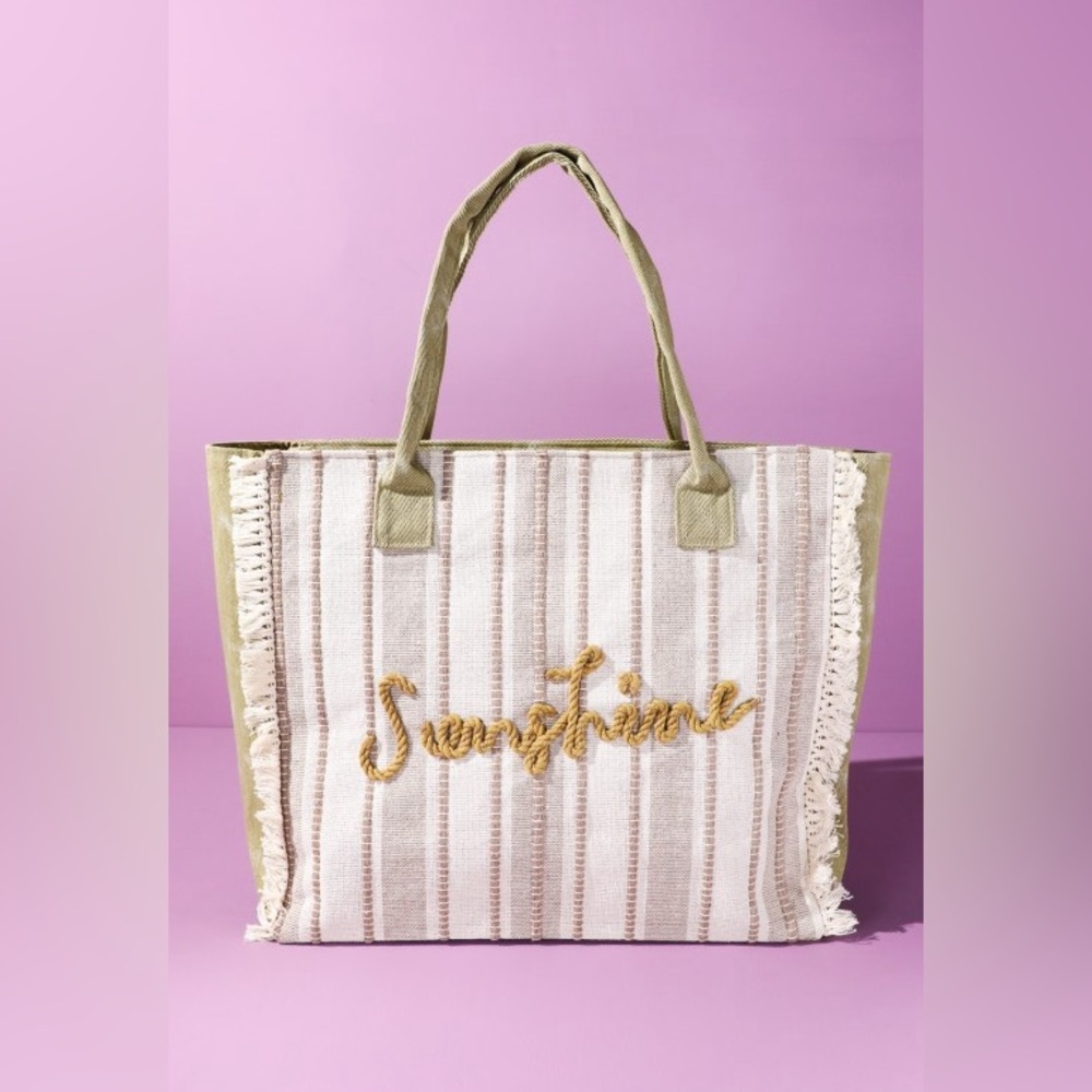 Vintage Sunshine Stripe Fringe Tote Bag|Taupe